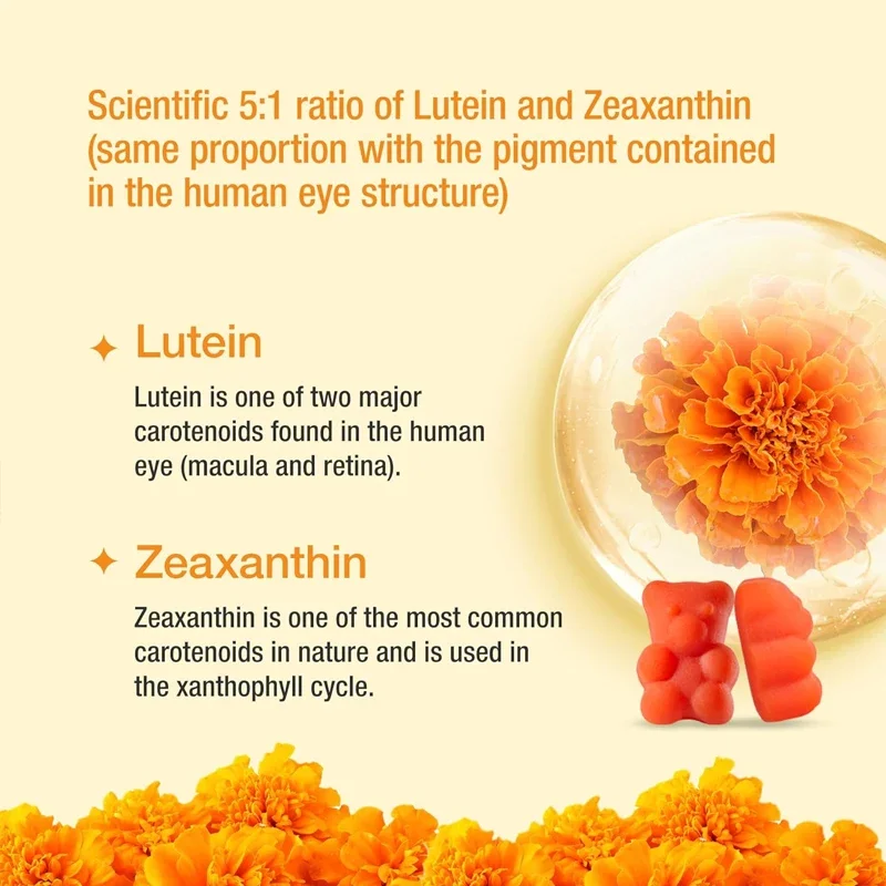 Eye Health Gummies, Lutein and Zeaxanthin Supplements, Suitable for Eye and Retinal Health, Blueberry Flavor, 60 Capsules