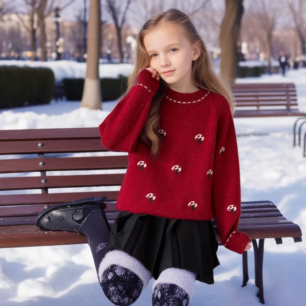 

Girls Cartoon Christmas Sweater Winter Pullover Knitted Teen School Kids Fashion Top Warm Casual Thickened Knitwear for Girls