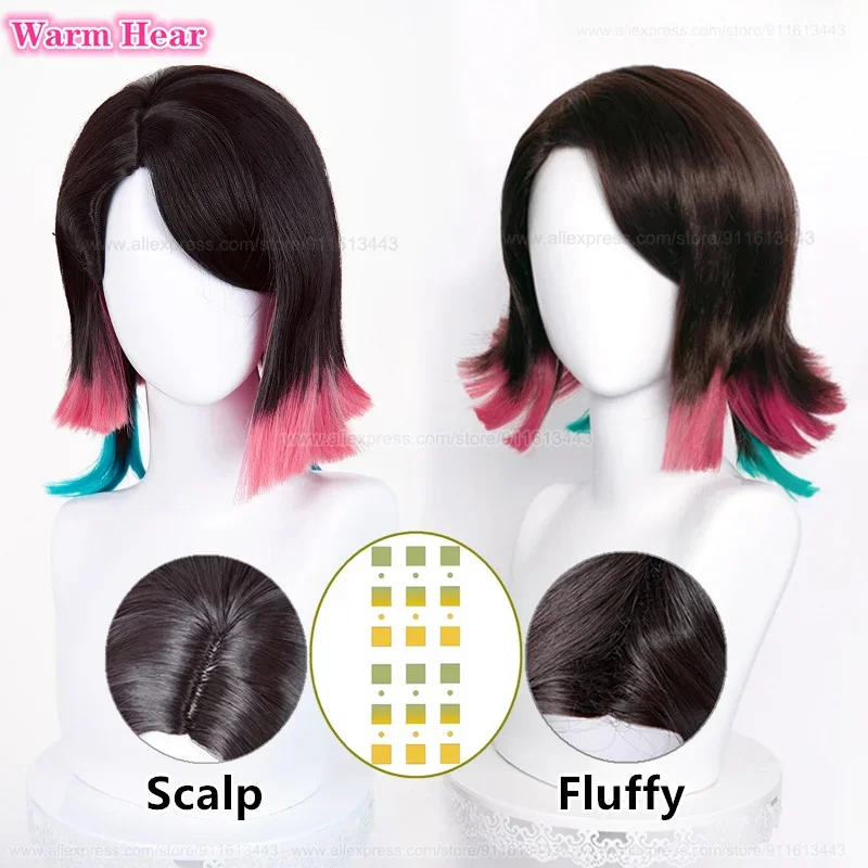 Anime Enmu Unisex 35cm T-color Gradient Cosplay Anime Wig Stickers Heat Resistant Synthetic Hair Halloween Party Wigs + Wig Cap