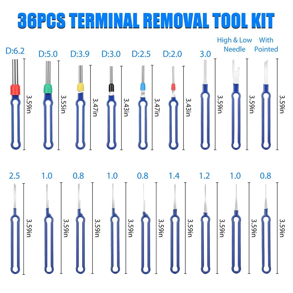 36PcsCar Wire Terminal Removal Tools Pin Removal Kit Electrical Connector Pin Remover Depinning Stainless Steel Disassembly Tool