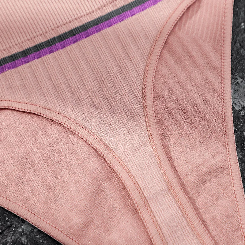 Underwear Panties Lingerie Breathable Cotton Women Sexy Movement Fitness Letter Striped Thread Mid-High Waist Seamless Briefs