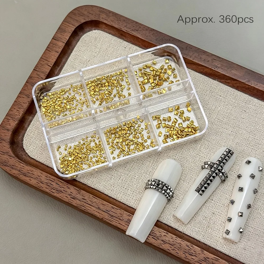 6 Grids/Box Nail Art Rivets Kit Silver Metal Spike Studs Nail Art Sequins Set Square 3D DIY Nail Embellishments
