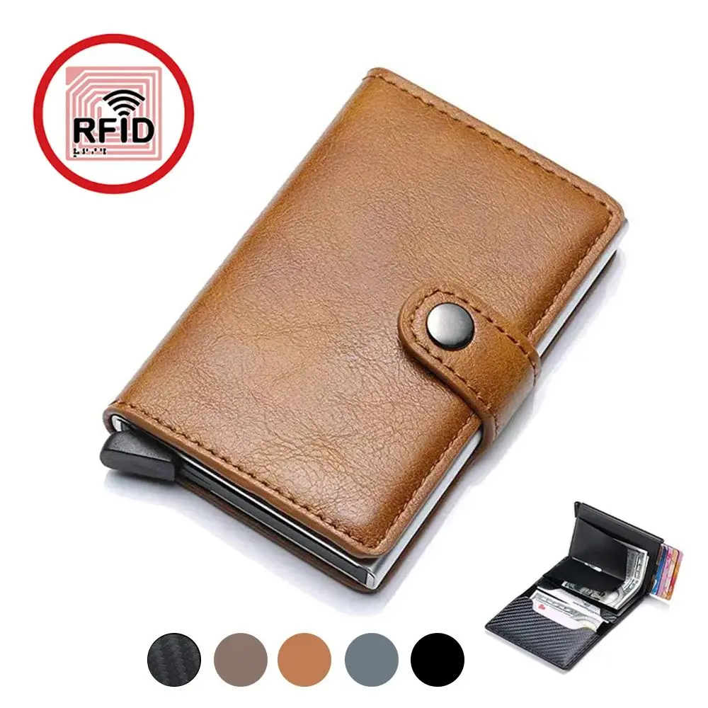 Carbon Fiber Credit Card Holder Wallet Men Rfid Smart Metal Thin Slim Pop Up Minimalist Wallet Small Black Purse Metal Vallet