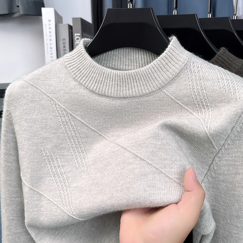 

New Pure Cashmere Sweater for Men with Half High Collar and Inner Coat, Men's Winter Wool Sweater for Men
