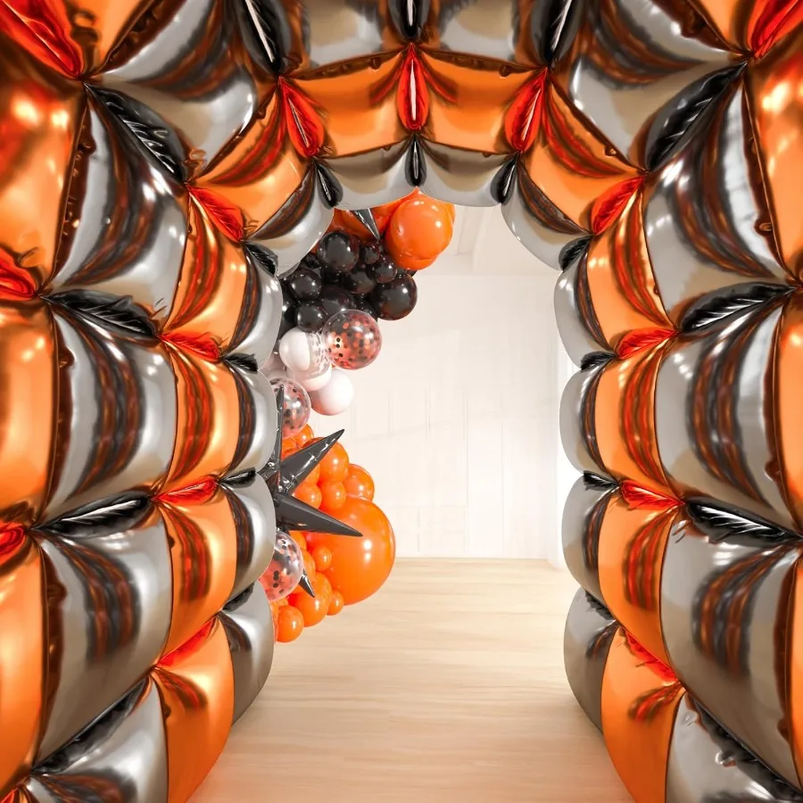 25 шт., черный и оранжевый фольгированный квадратный фон для воздушных шаров, стена и 149 шт., черные, оранжево-белые воздушные шары, арка, двусторонний туннель для воздушных шаров