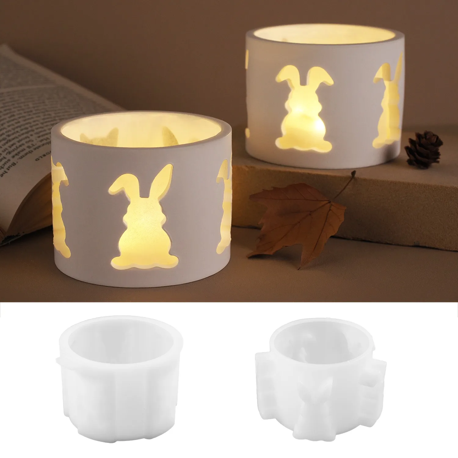 White Silicone Mold DIY Crystal Drip Glue Gypsum Cement Hollow Rabbit Candlestick Easter Stereoscopic Lamp Silicone Mold