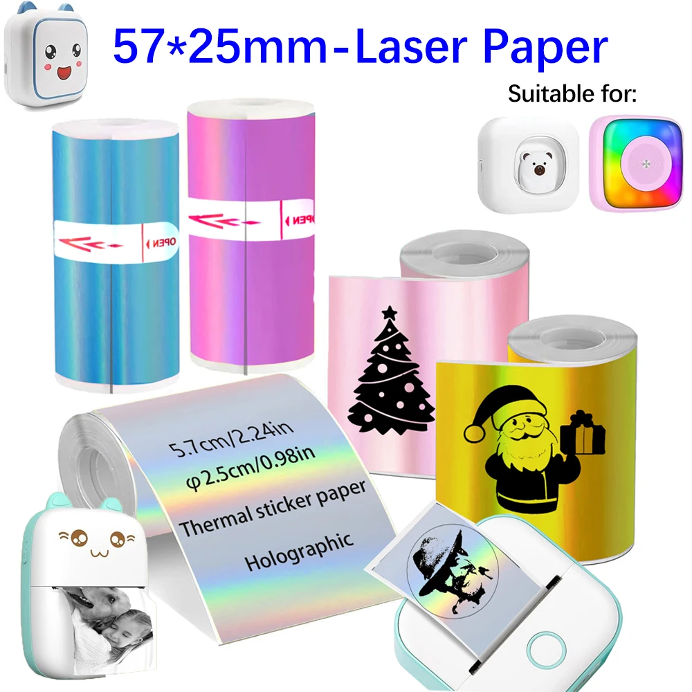 Mini Printer Paper Thermal Sticker Printer Paper Photo Print Labels Kids Camera Paper for Various 57mm Inkless Sticker Printers