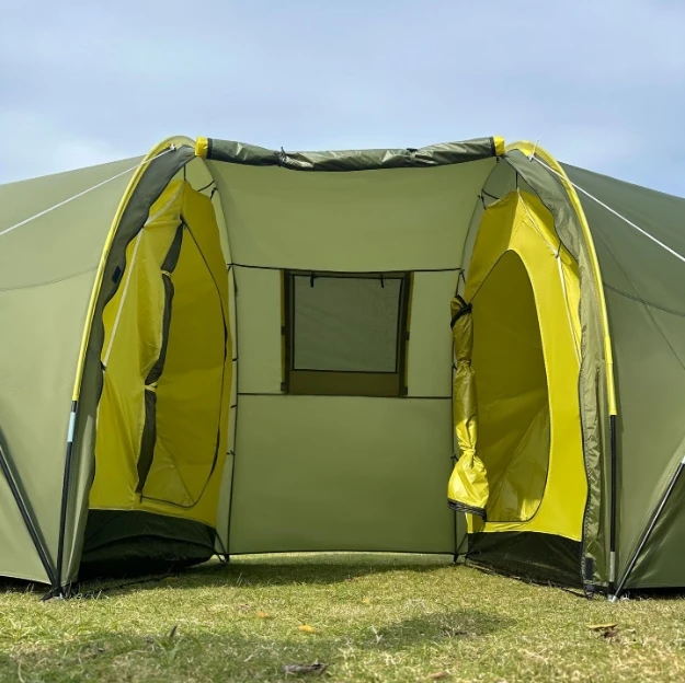Outdoor camping trip family simple tunnel tent two bedrooms one living room waterproof and sun protection