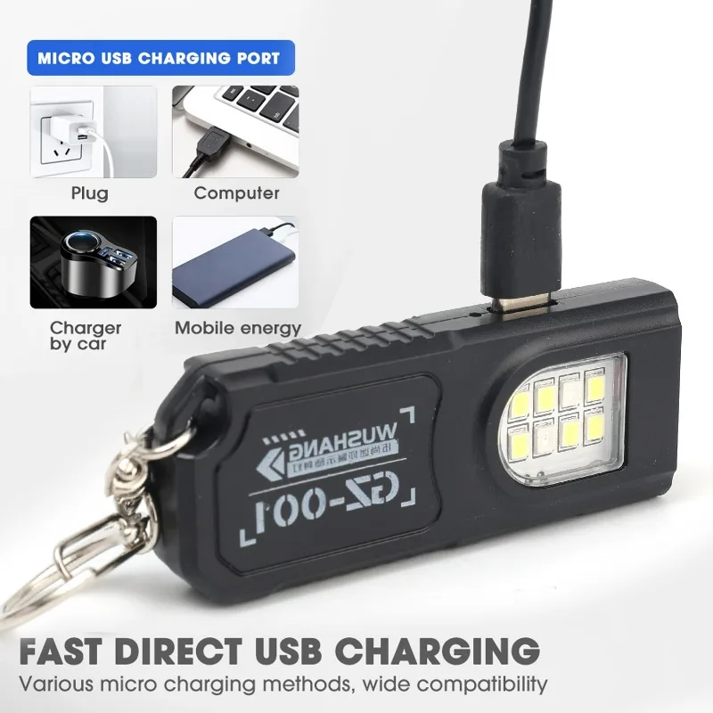 Mini Keychain Flashlight Portable Magnet LED Camping Lamp USB Charging Torch Light Outdoor Hiking Fishing Waterproof Flashlights