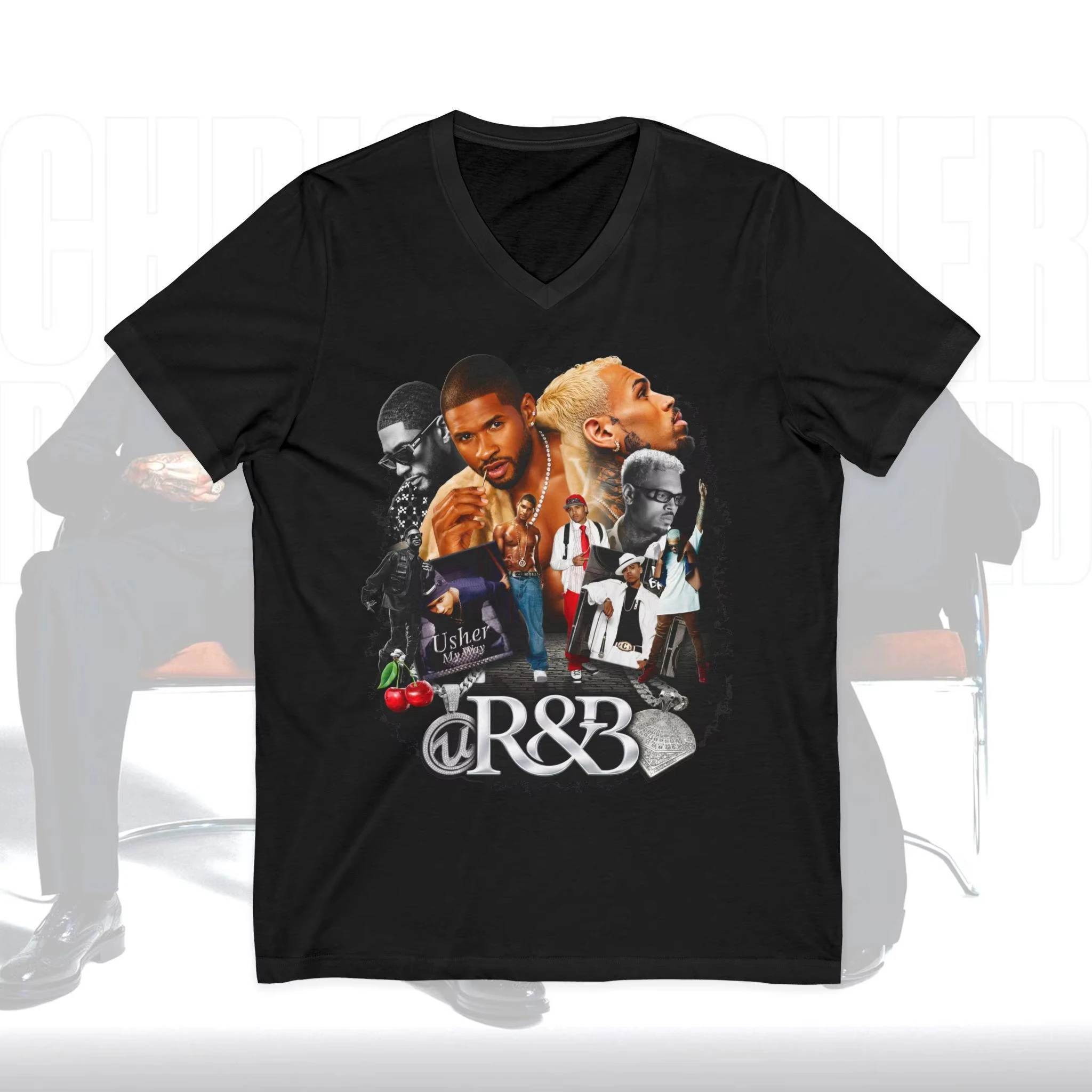 Camiseta Gráfica Unisex de Algodón Puro de Manga Corta Y2K Oversize para Hombre y Mujer, Edición 2026 Raymond & Brown Tour Chris Brown Usher RnB