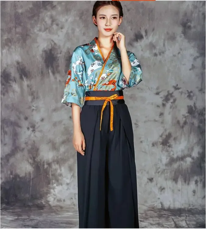 زي الاستقبال الياباني فندق مطعم نادلة البدلة كيمونو السراويل السوشي خمر العمل