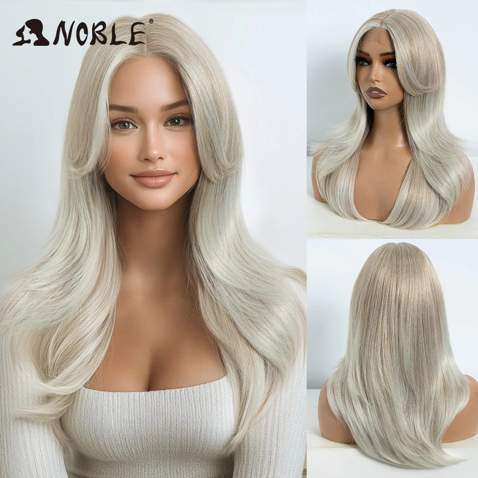 Perruque Lace Front Wig synthétique 14 pouces-Noble, perruque Lace Wig lisse avec frange, perruques de cosplay blondes ombrées pour femmes