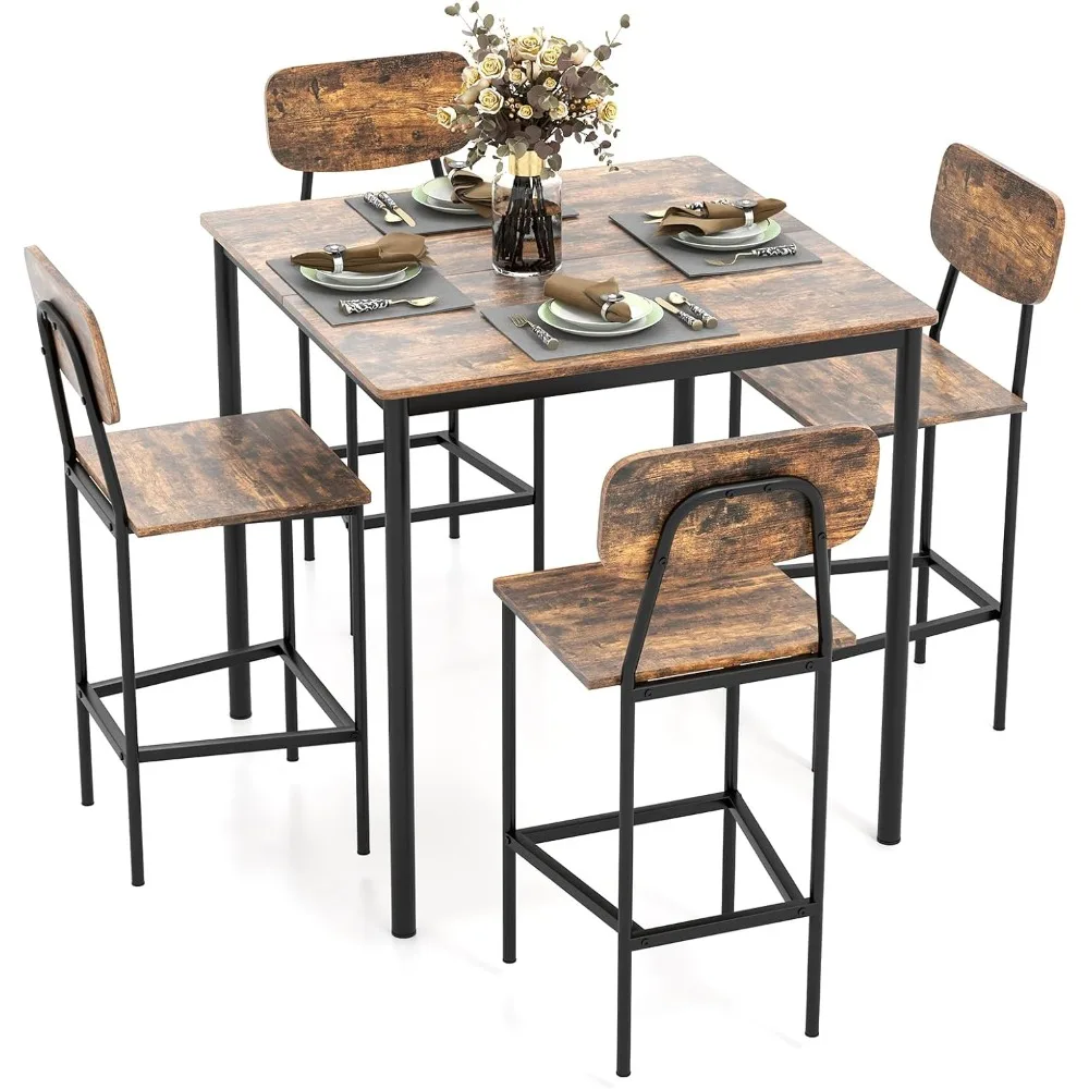 

Bar Height Table And Chairs, Counter-height Dining Table Set, Pub Table And Chairs, Space-saving Dinette Set For Break