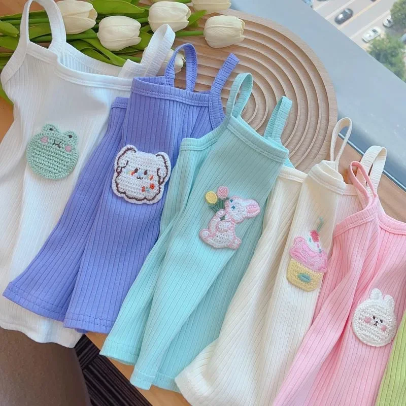 2026 Ice Silk Summer New Style Children's Suspender Dress for Girls, Cute and Fashionable Dress for Toddlers and Young Children