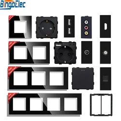 EU Standard Wall Socket With USB Type-C RJ45 PC CAT5 TV /ST HDMI Socket Parts Mechanical Button Switch Glass Socket Frames