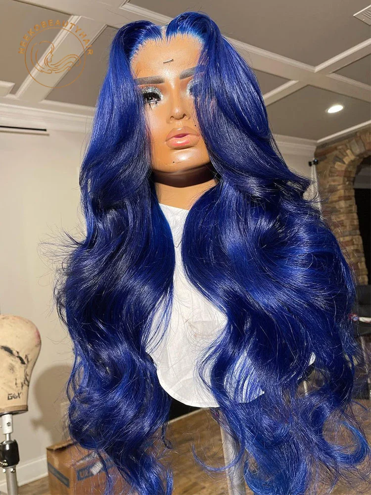 

Royal Blue Lace Front Wig Body Wave Pre-Pluck 13x6 Transparent Lace Frontal Wig Dark Green Colored Human Hair Wigs For Women