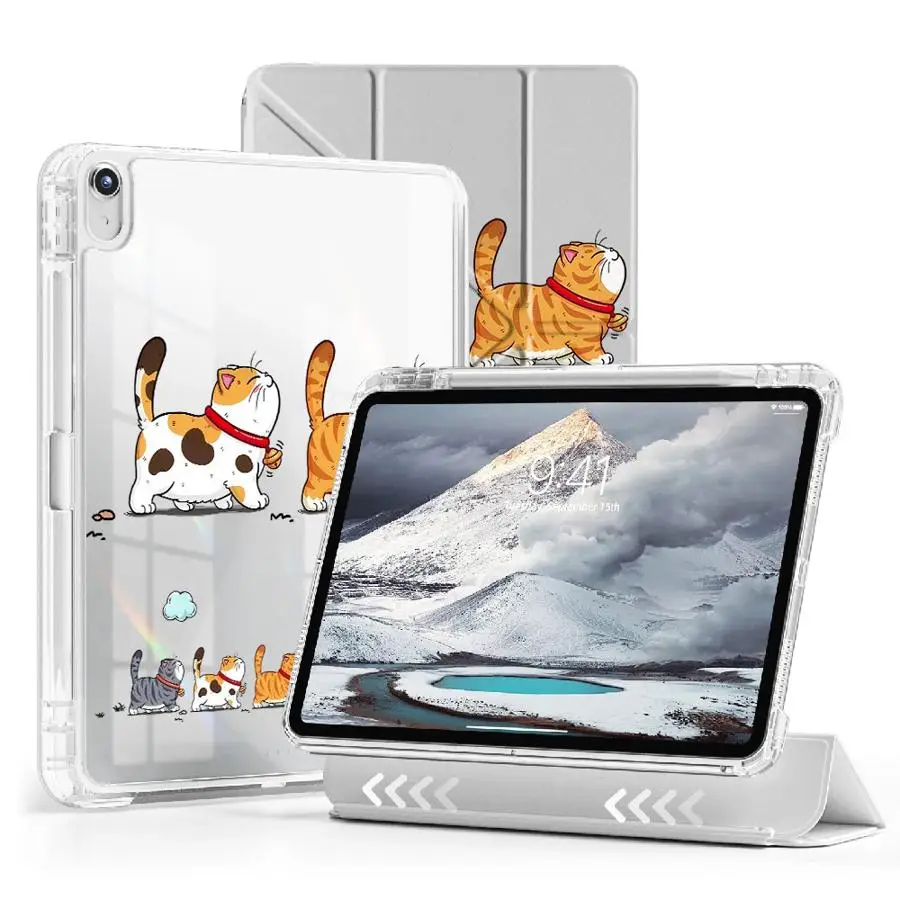 

Holder Cover Tablet Case For iPad Mini 6 7 11th 10th 9th 8th 7th 12.9inch Pro 2025 Air 4 5 M3 M2 M4 11inch Y-Fold Cute Kitten