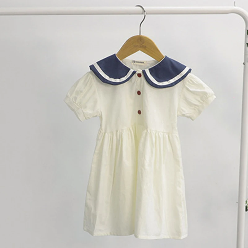 Summer Korean Style Baby Boys Girls Sailor Collar Cotton Linen Clothes Sets T-shirt+Shorts Baby Boys Girls Clothing Suit