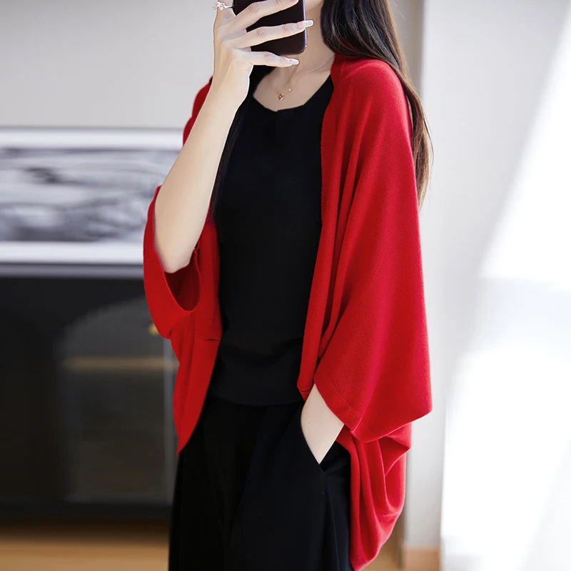 

Новое поступление, весенне-осенняя вязаная женская шаль, однотонное пончо из лиоцелла, летние теплые модные накидки для комнаты, женский кардиган высокого качества