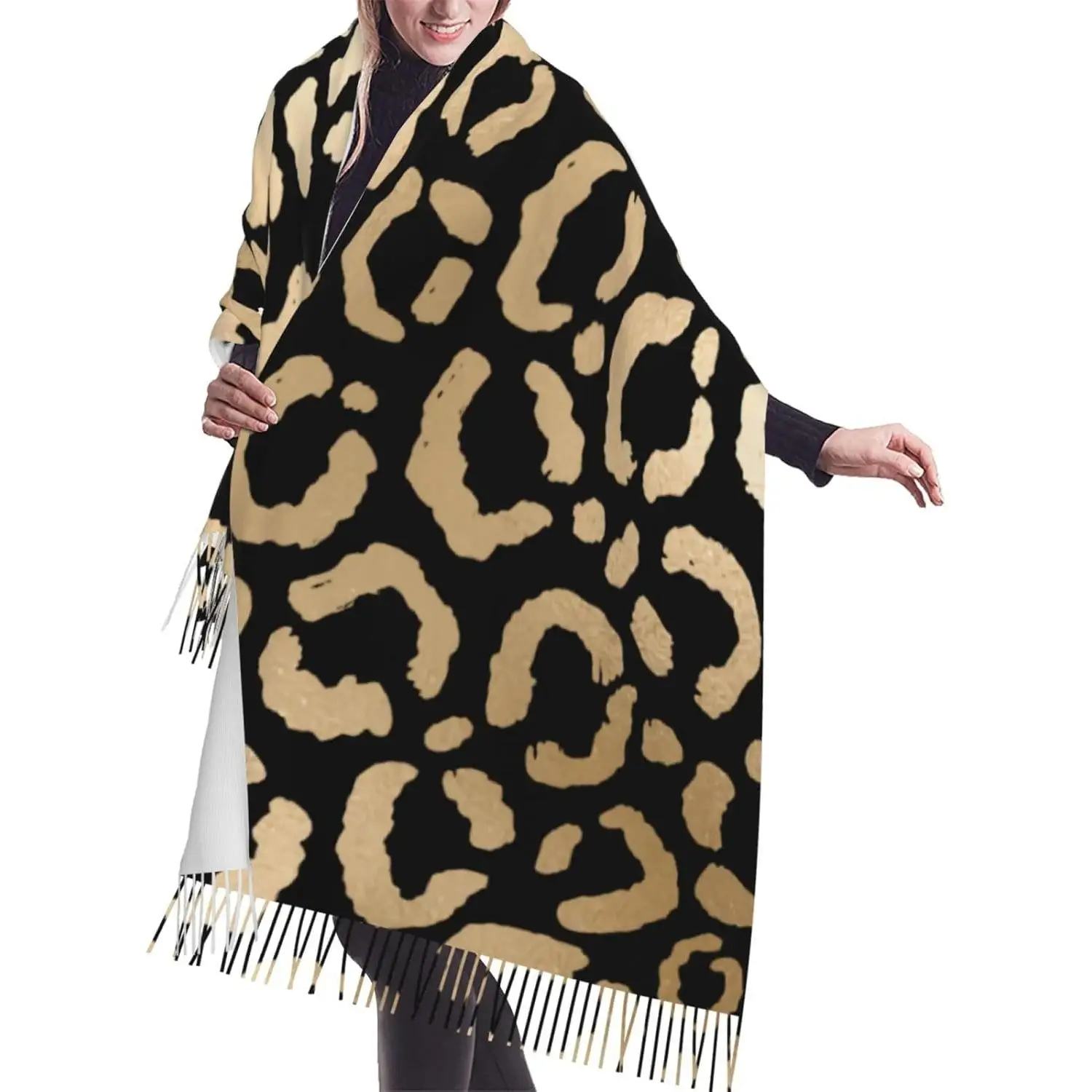 

Золотой, белый, леопардовый, с животным принтом, имитация кашемира, шарф с кисточками, зимний шарф, осенний, самый мягкий, классический, теплый