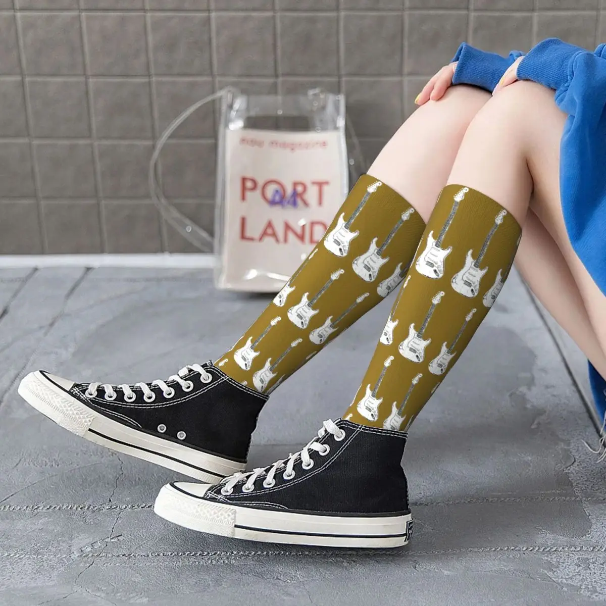 Calcetines con diseño de guitarra Harajuku medias de alta calidad calcetines largos para todas las estaciones accesorios para regalos unisex