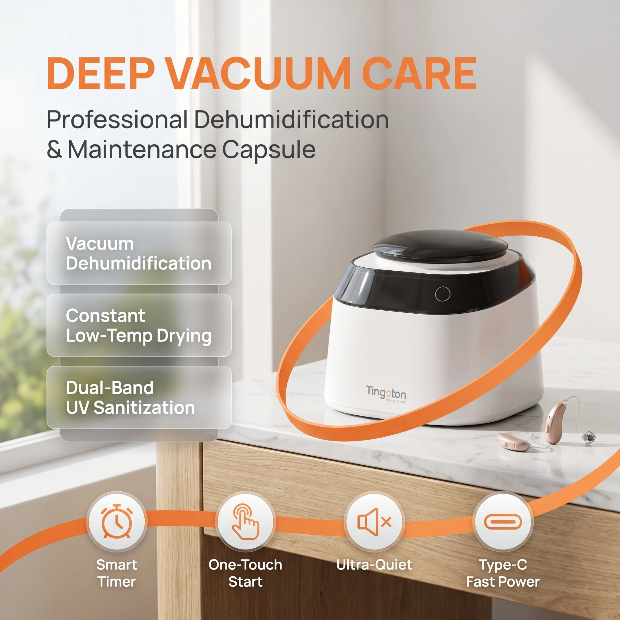 Mini Design Vacuum Dryer Box with Smart Time Humidity Control UV Sterilization  For Hearing Aids Cochlear