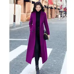 2026 Female New Korean Version Thickened Knee Length Woolen Coat, Women's Extra Long Waist, Winter Mid length Slim Woolen Coat