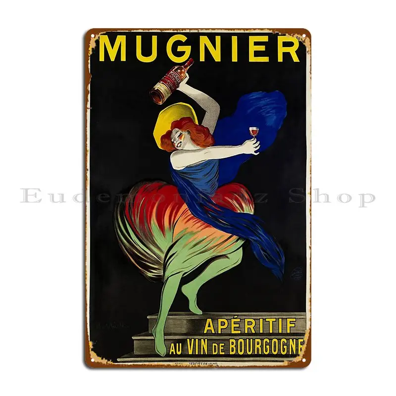 Mugnier-letrero De Metal Vintage francés, aperitivo Au Vin De Bourgogne 1912, diseño Vintage, personaje, cartel De estaño para garaje