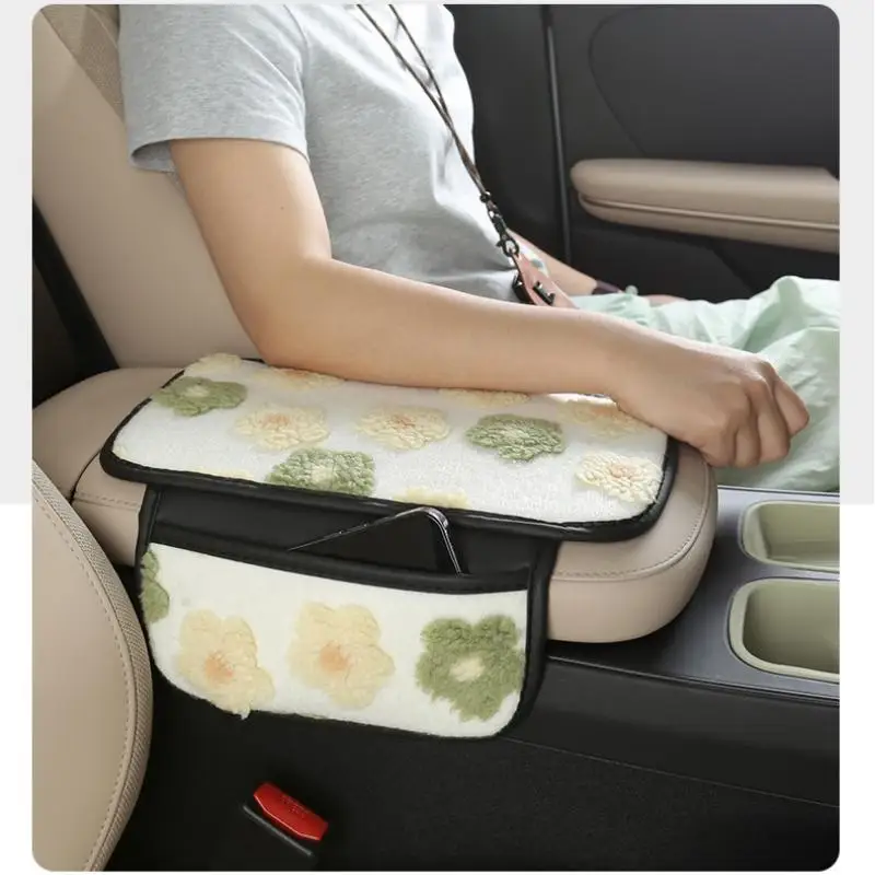 

1 шт. милый плюшевый чехол-подушка для подлокотника автомобиля, теплые накладки на центральную консоль