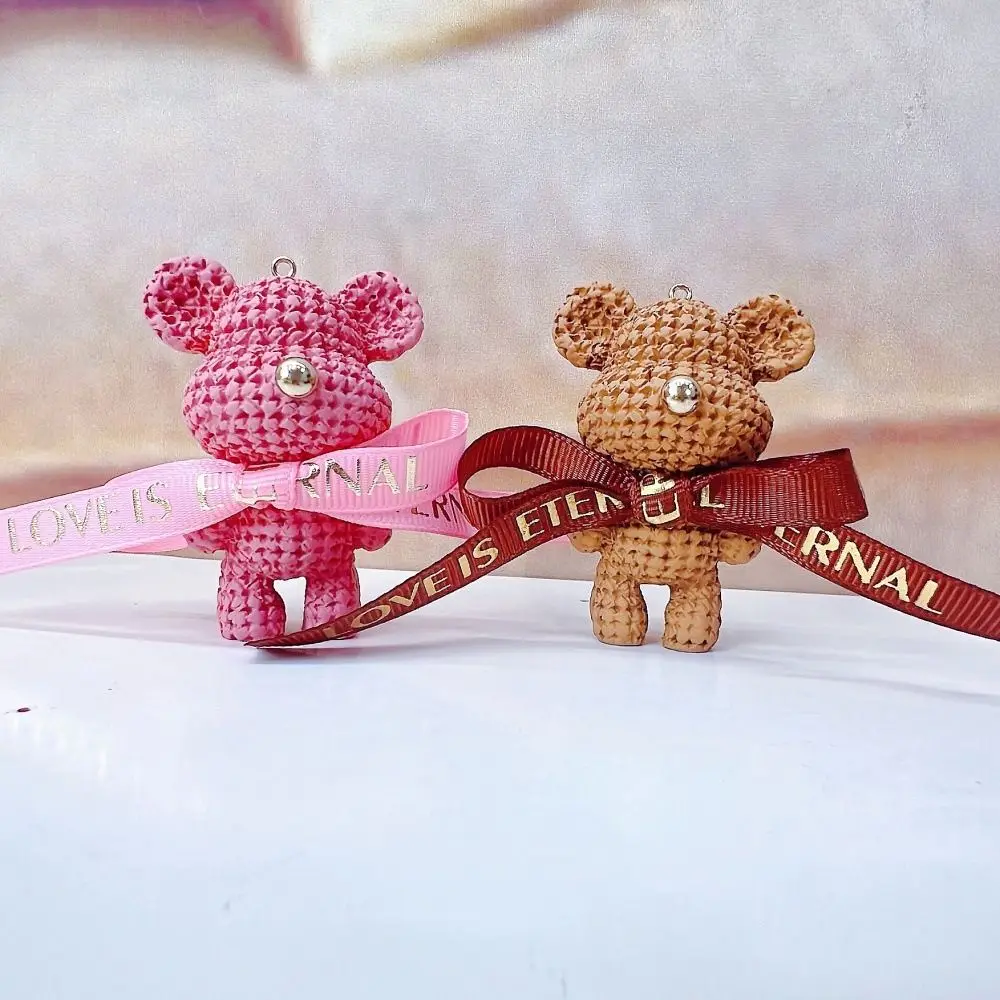 Korean Style Cartoon Bear Key Chain Cute Bow Gold Bell Pendant Chain Creative Charms for Women Female Students Couple Gifts