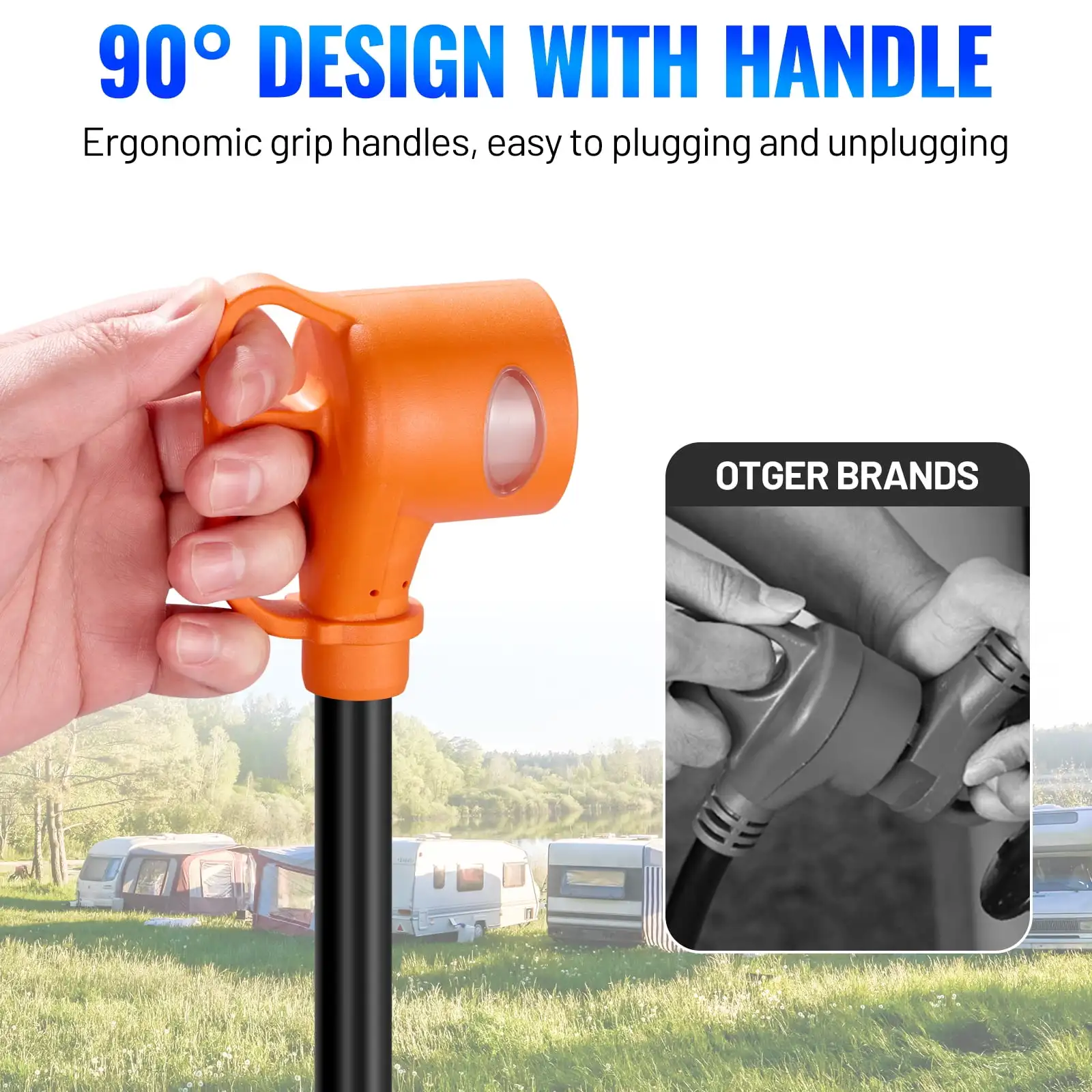 سلك محول طاقة RV من 15A إلى 30A، 10 مقياس من النحاس النقي مع مؤشر LED، قبضة مريحة للمركبات الترفيهية الصغيرة #3