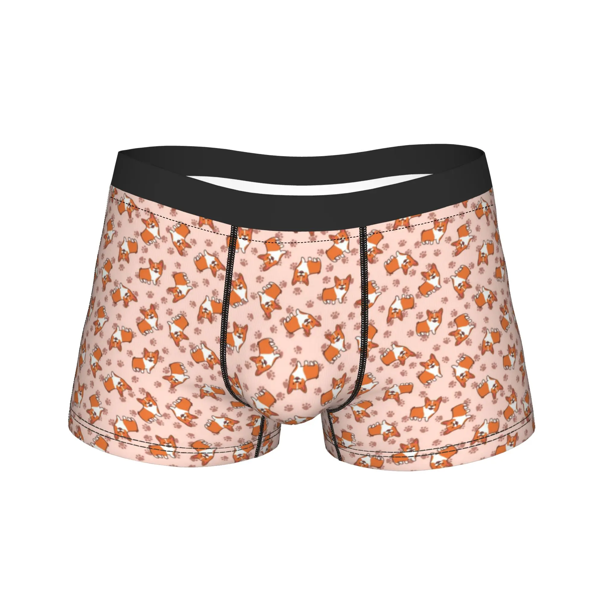 Cute Happy Corgi Dog Animal Cartoon Boxer Brief  Underwear Quality Men Sexy Soft Boxer Shorts Printing Plus Size Underpants