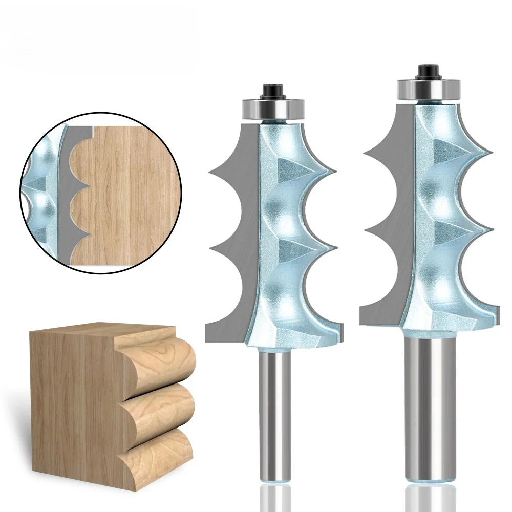 

8mm 12mm 12.7mm Shank two Bead &two Flute Large Molding Router Bits Set Line Knife Woodworking Cutter