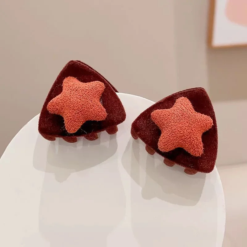 2 Stück Mädchen kleine Dreieck süße Katze herzförmige Stern Haarspangen Creaseless Styling Klaue Clips für Kinder Haarschmuck Geschenk – Detail 6