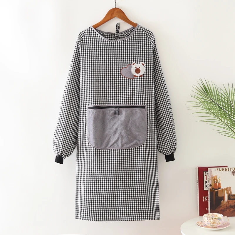 Home Kitchen Cotton Long-sleeved Apron Breathable Coverall Adult Oil-proof Wear-resistant Work Clothes