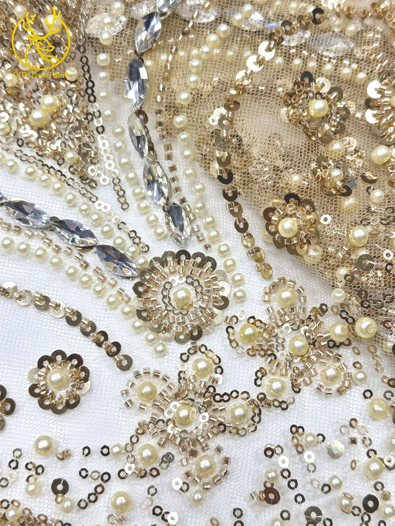 Luxuriöser königlicher lila afrikanischer handgefertigter Perlen-Spitzenstoff, französischer Pailletten-Stein-Tüll-Spitzenstoff für Hochzeitskleid-Design – Detail 19
