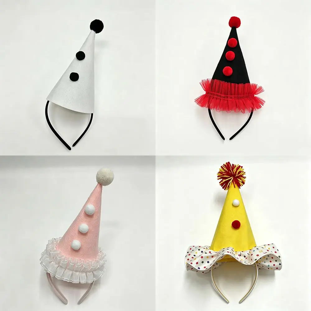 Ball Clown Hat Headband Polka Dots Ruffle Trim Party Costume Prop Wide Band Colorful Design Clown Headwear Costume Styling