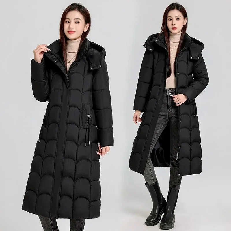 2024 New Winter Women Parka Hooded Jackets Thicken Warm Cotton-padded Puffer Coats Casual Long Parkas Clothes Loose Outerwear