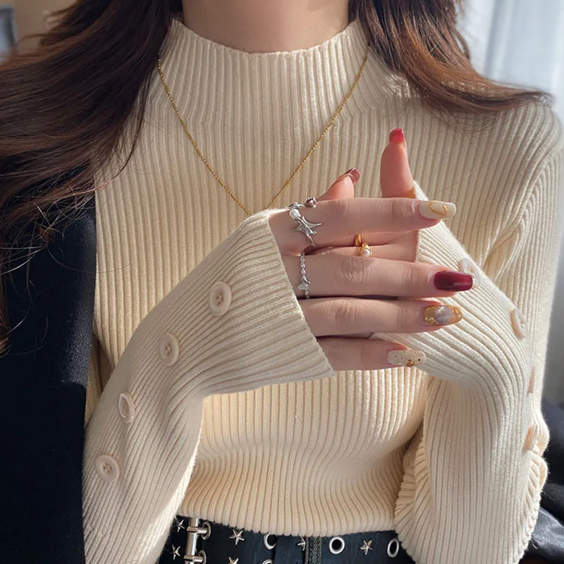 

Вязаный свитер, женские пуловеры, новый черный вязаный свитер с длинным рукавом, пуловер, женские топы, свитера Sueters De Mujer Q1045