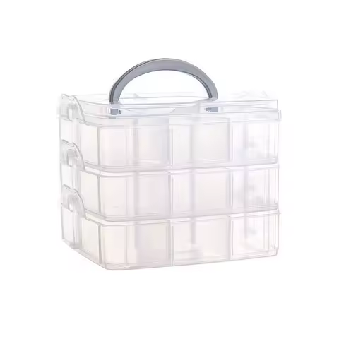 Adjustable Stackable Compartment Slot For Organizing Toys Jewelry Accessories Plastic Storage Box 3 Tier 18-Grid Transparent