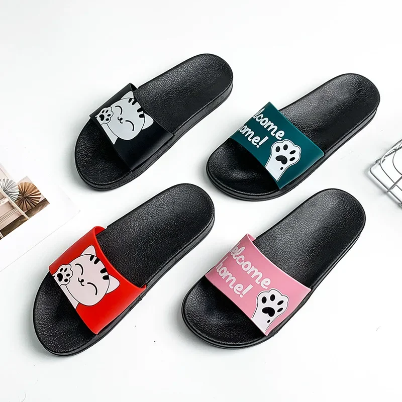 Fashion Women Slippers Women Shoes Lucky Cat Cartoon Pattern Cute Printed Shoes Outdoor Indoor Home Non-slip Slides PVC