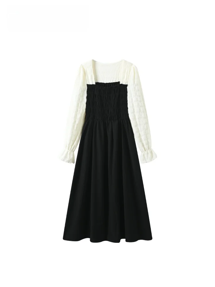 

Faionable Large Size Women's Dr Square Collar Long Sve Autumn Season Versatile Skirt Ele Sle A-Line Polyester F...