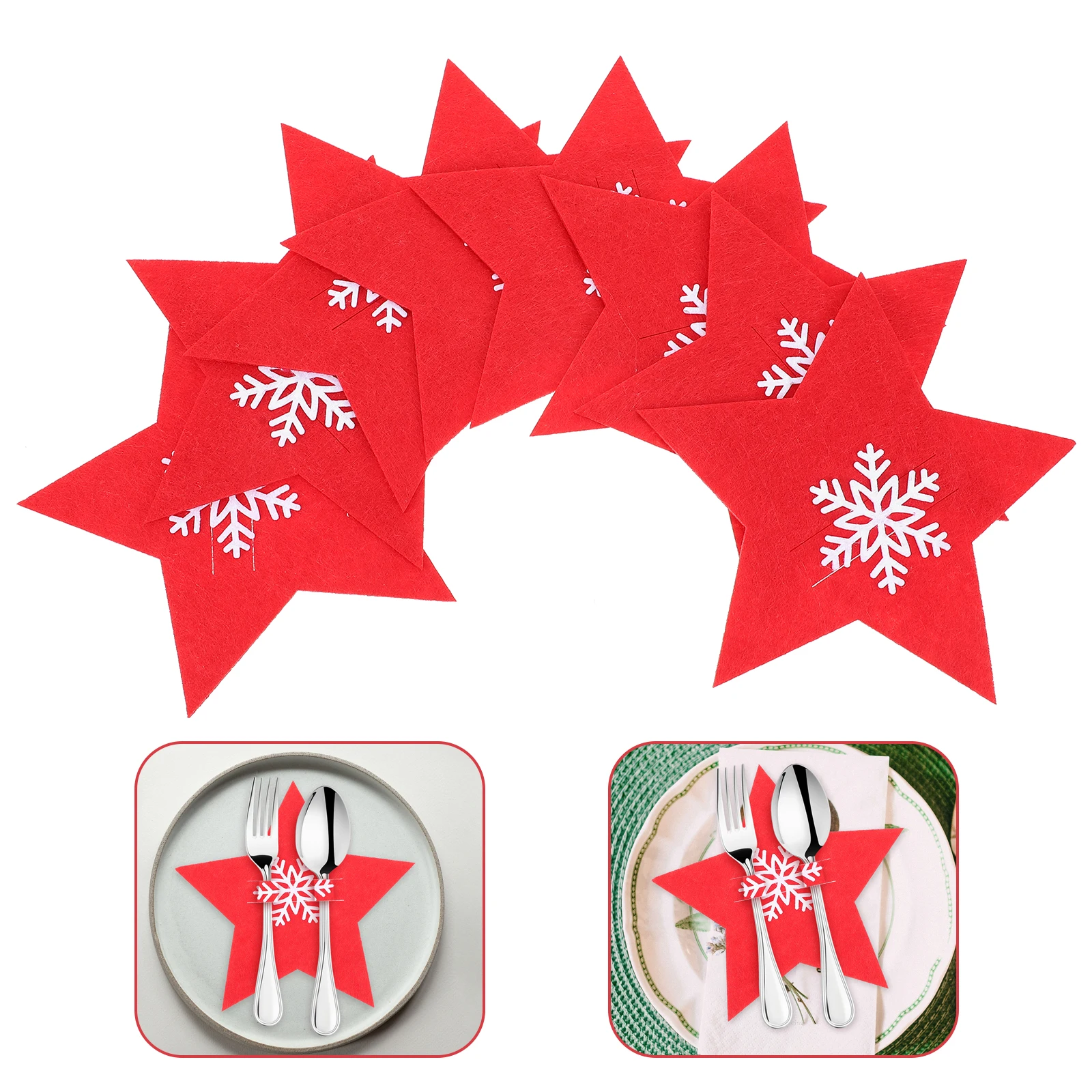

8Pcs Tableware Bag Silverware Holder Christmas Cutlery Cover Red Decor Tray Drawer Cloth Xmas Dining Five pointed Star Kitchen
