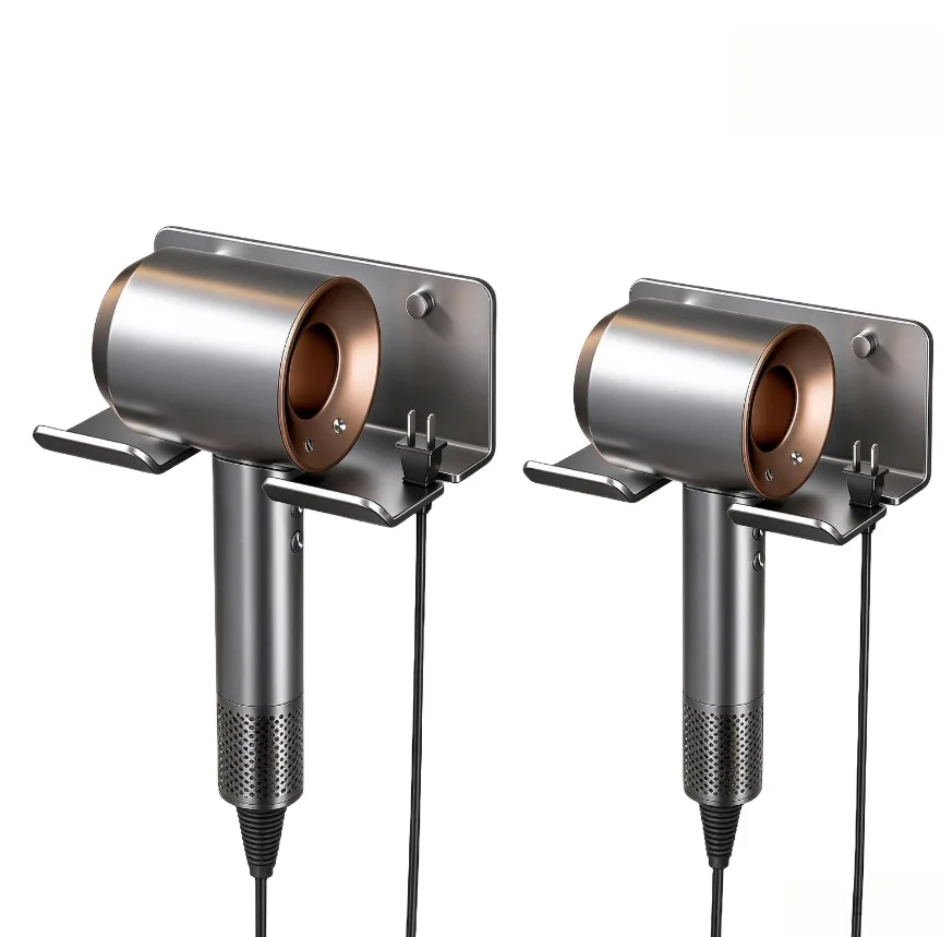 Stainless Steel Hair Dryer Holder Wall Mount No Drill Theft Resistant Lock For Hotel Bathroom Shower Cord Organizer Rack