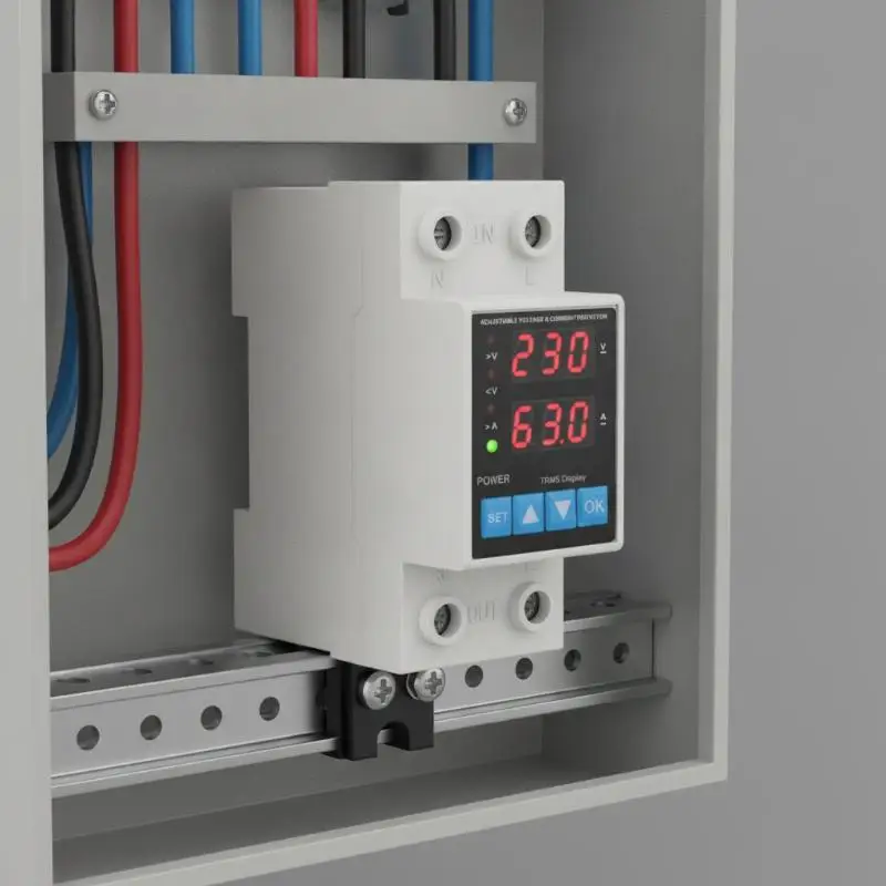 Rail Dual Display Adjustable Over Voltage Current and Under Voltage Protective Device Protector Relay 40A 63A 80A 220V 230V