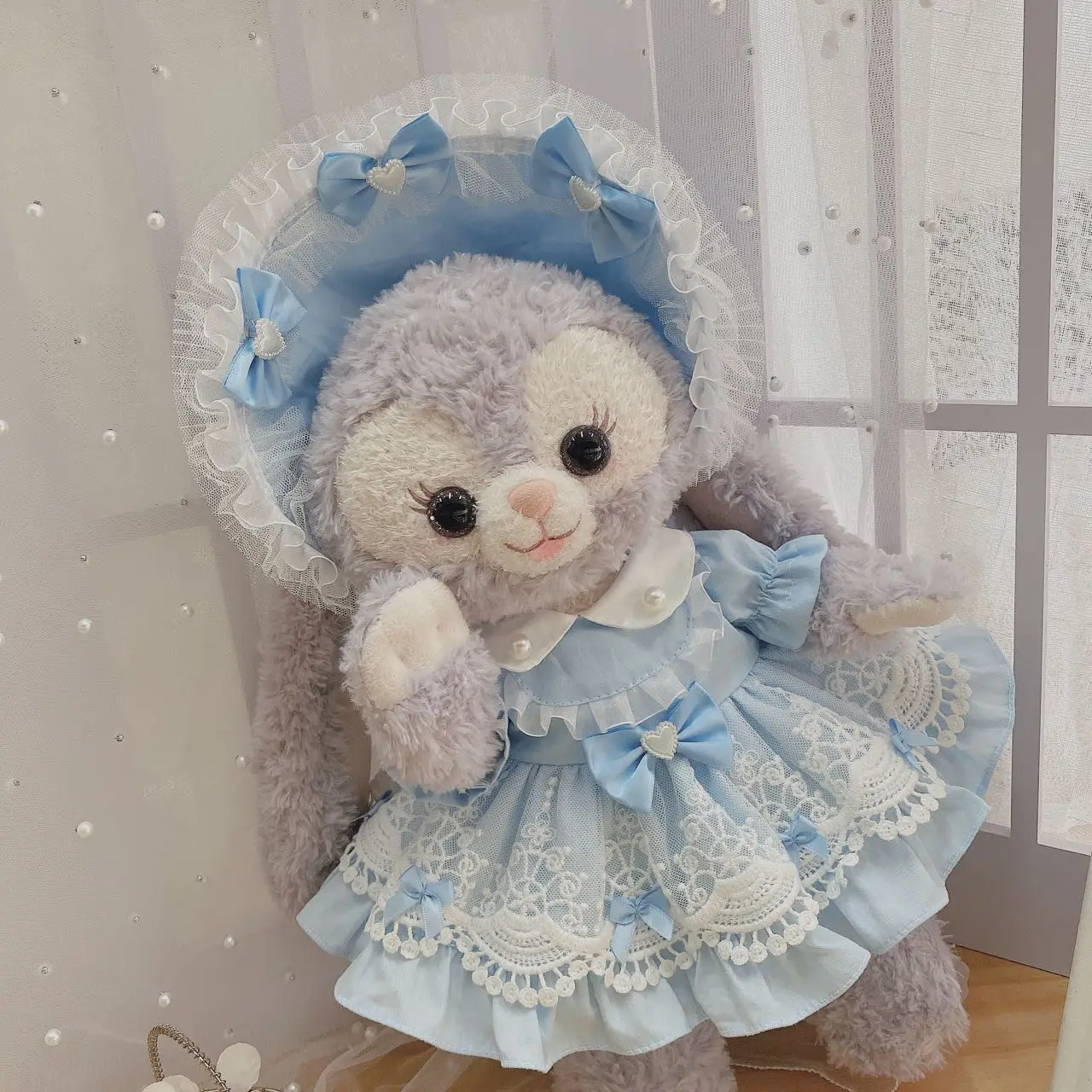 Handmade 3pc/set 15/20/40CM Doll Clothes Blue Bow-knot Princess Dress Hat Plush Dolls Outfit Toys Doll's Accessories Cos Suit