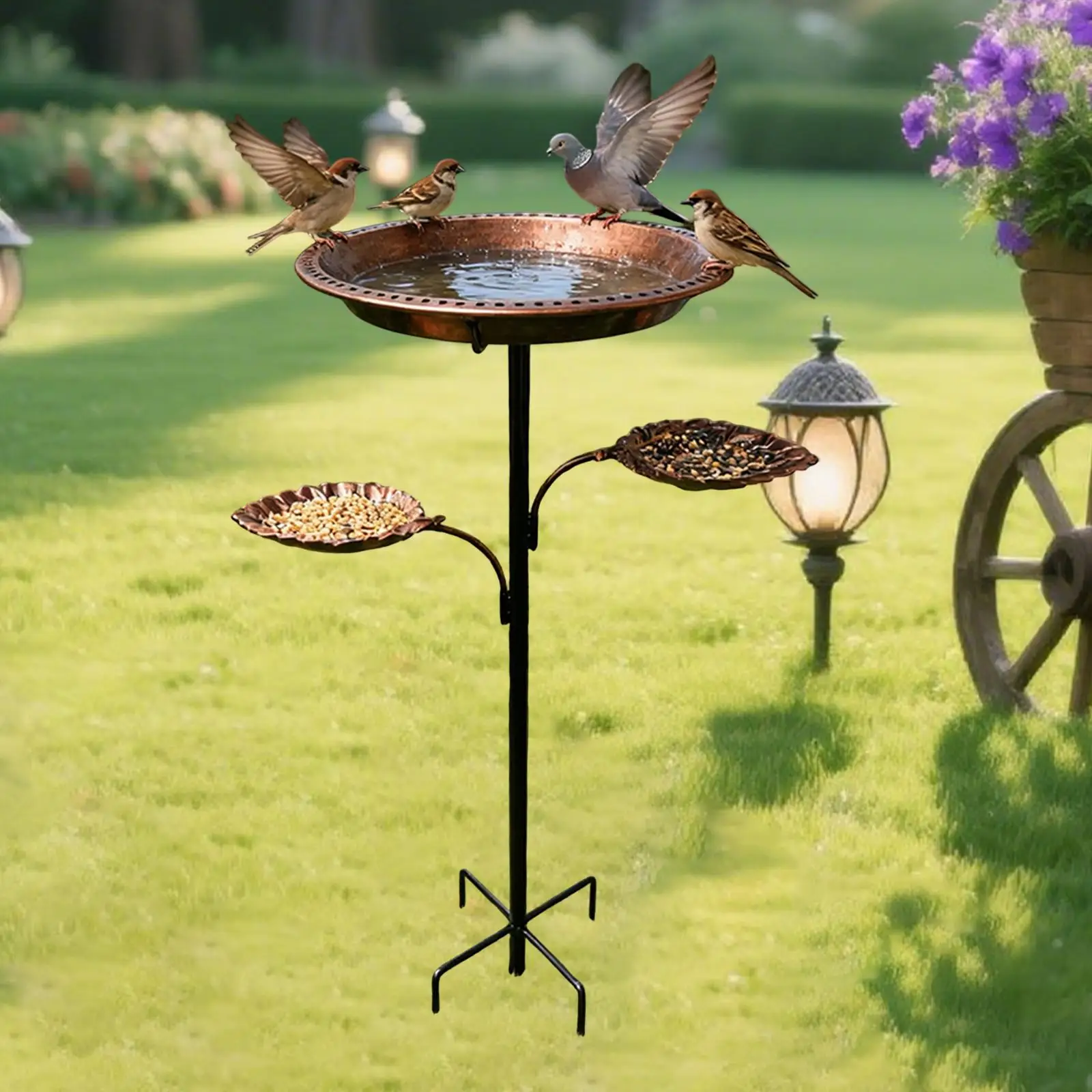 

Outdoor Bird Bath Bird Feeder Sturdy Iron Decorative Vintage Metal Birdfeeder Garden Decor Stable for Lawn Backyard Outdoor Yard