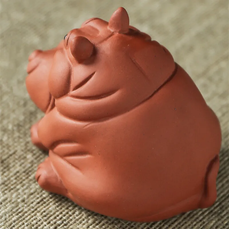 Fortune Hippo Statue Tray Decoration Zisha Clay Tea Pet Handmade Artware Small