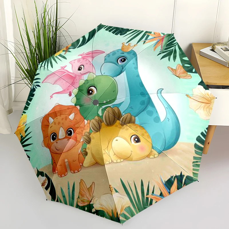 

Красочный складной зонт с изображением динозавра из мультфильма, автоматически открывающийся дизайн, 8, железные ребра, пластиковая ручка, складной солнцезащитный козырек, идеальные рождественские подарки