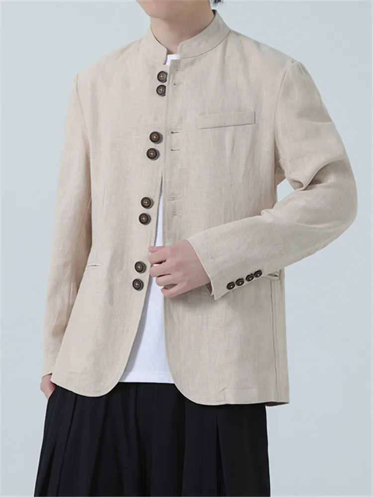 

Новая мужская льняная рубашка-куртка в китайском стиле, летняя, модная, из хлопка и льна, с длинным рукавом, новый стиль, мужская одежда, костюм Чжуншань